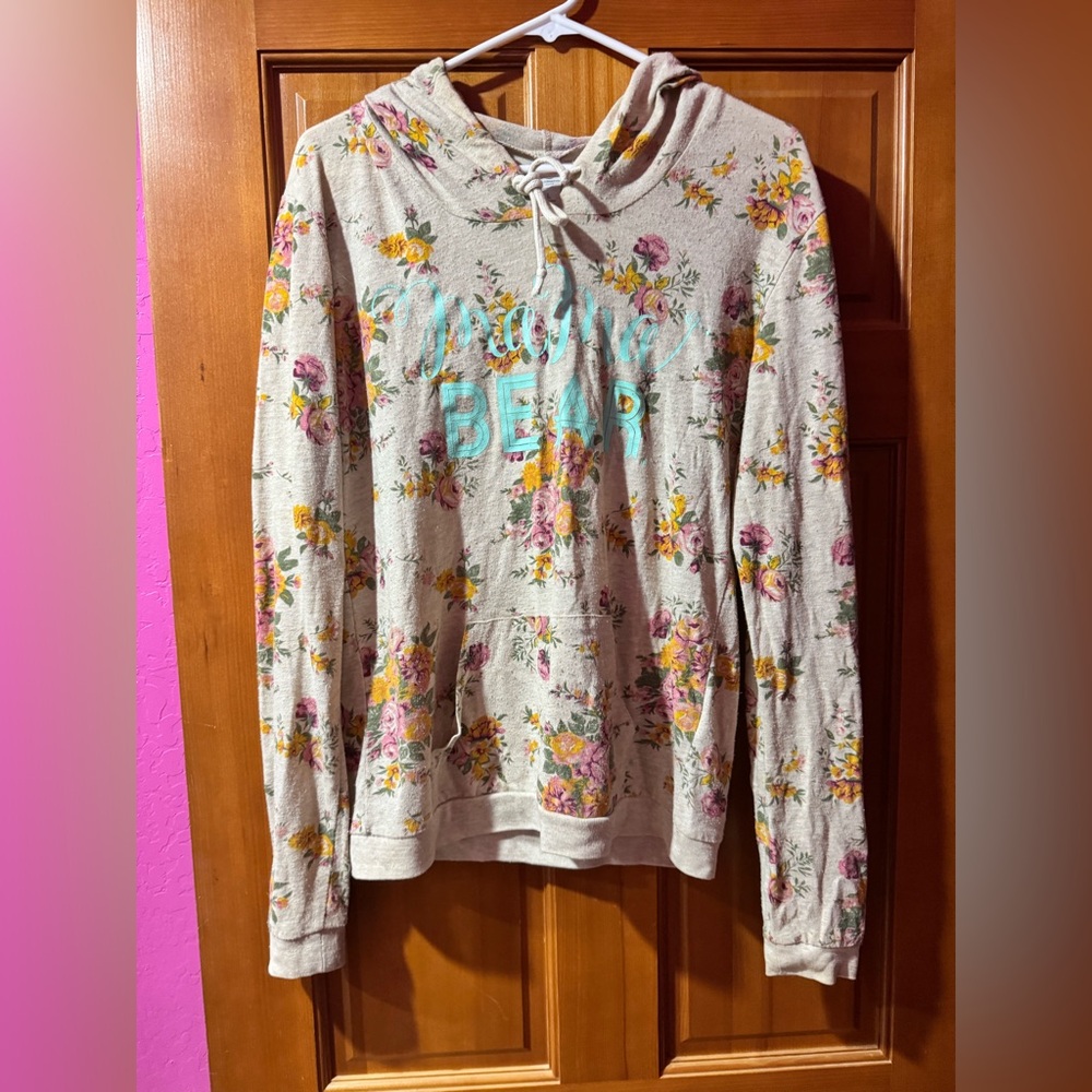 Loved by Hannah and Eli Floral Cream Hoodie with Turquoise Logo